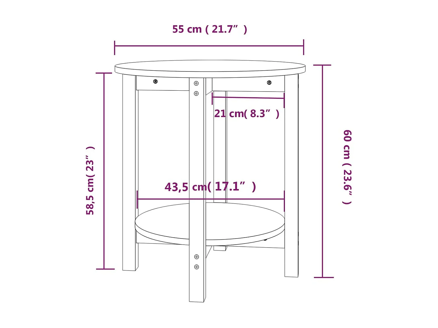 Table basse Noir Ø 55x60 cm Bois massif de pin