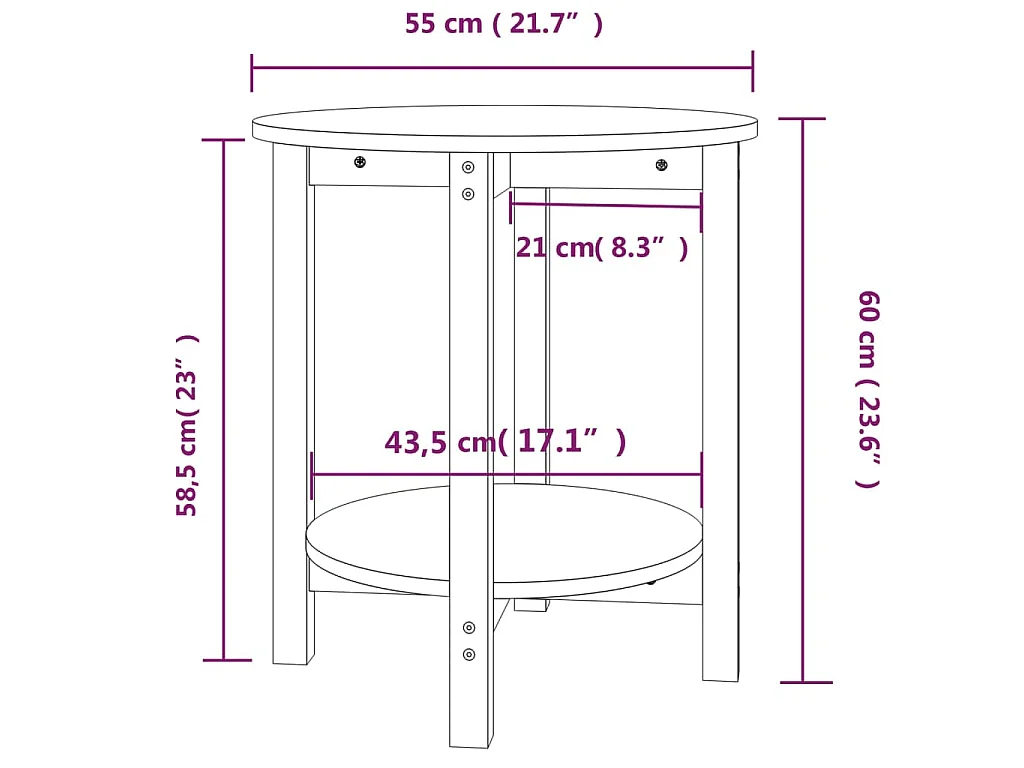 Table basse Noir Ø 55x60 cm Bois massif de pin