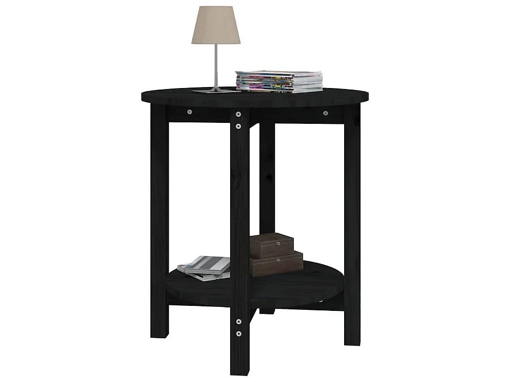 Couchtisch Schwarz Ø 55x60 cm Massivholz Kiefer