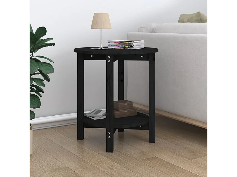 Tavolino da Salotto Nero Ø 55x60 cm in Legno Massello di Pino