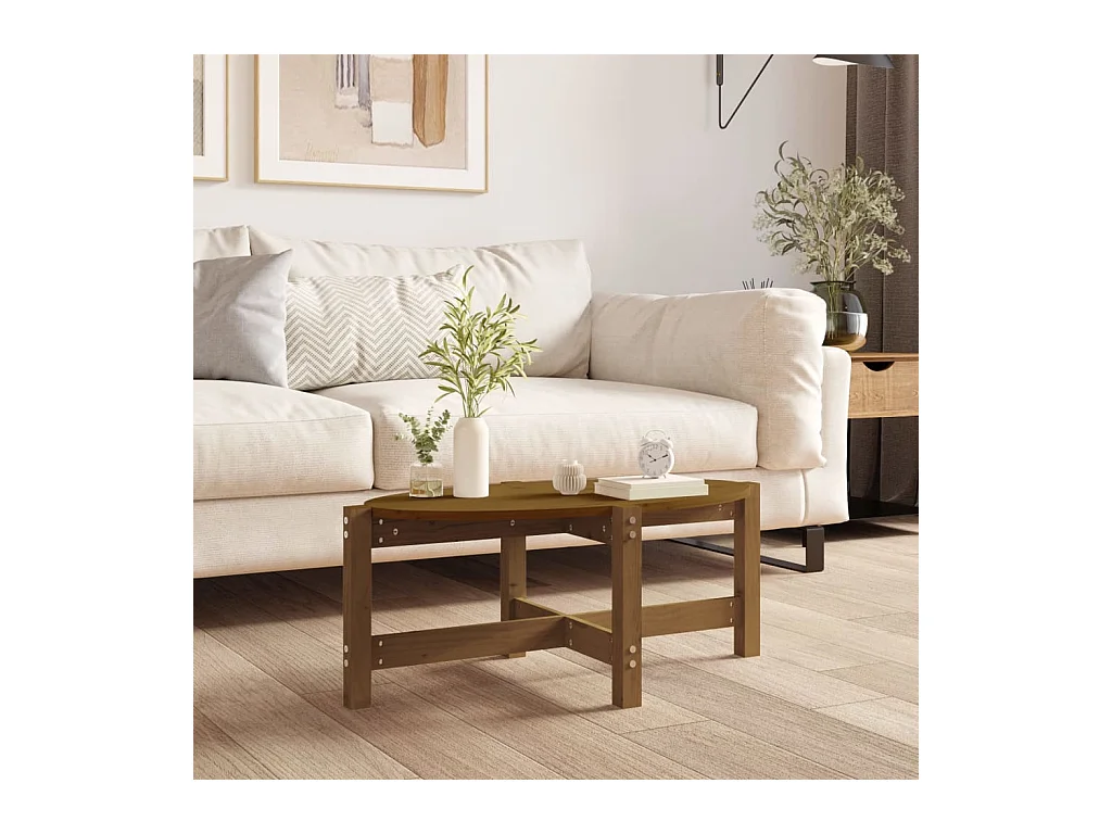 Tavolino da Salotto Ambra 87x48x35 cm in Legno Massello di Pino