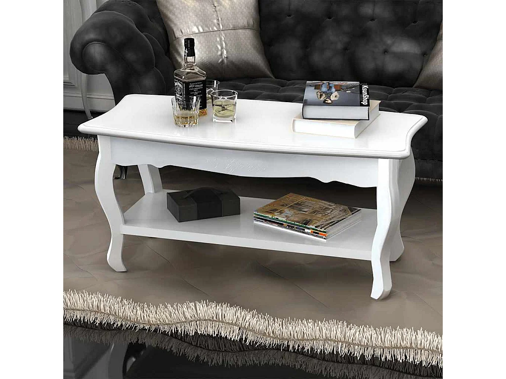 Tavolino da Salotto con 2 Ripiani in MDF Bianco