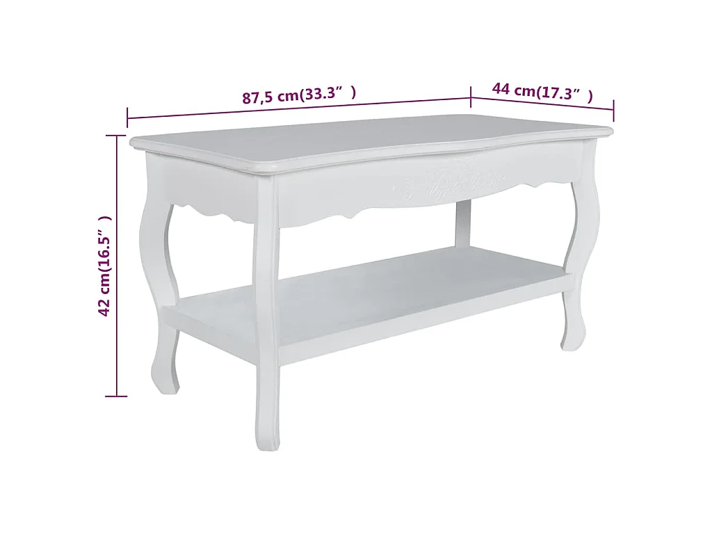Tavolino da Salotto con 2 Ripiani in MDF Bianco