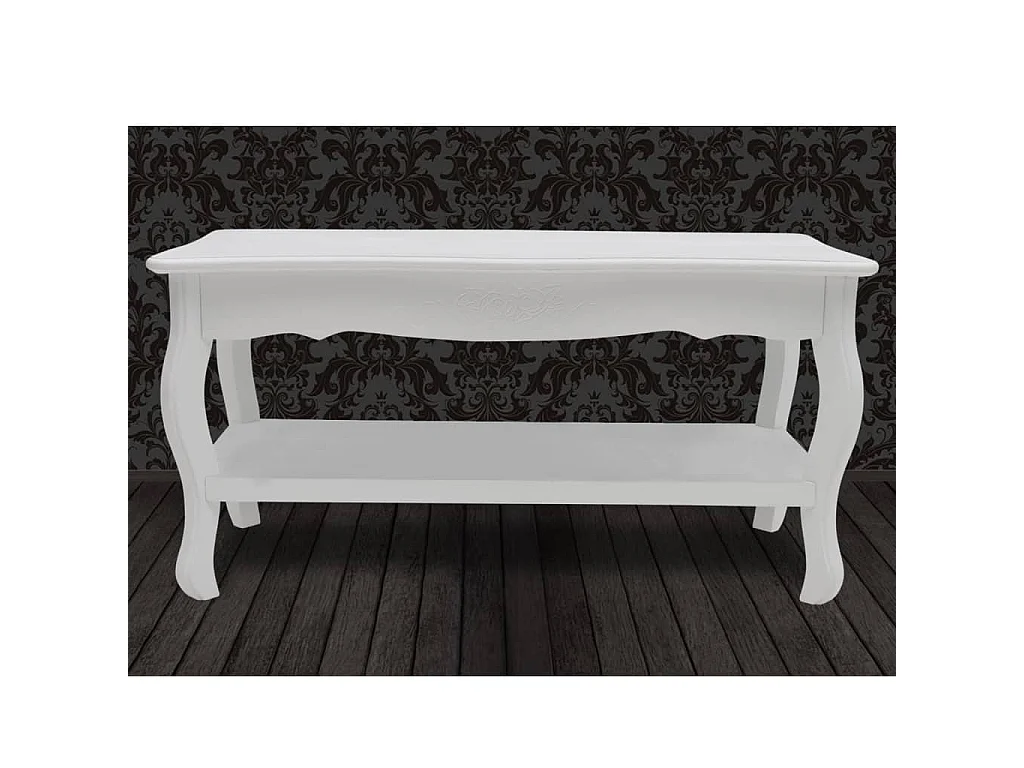 Tavolino da Salotto con 2 Ripiani in MDF Bianco
