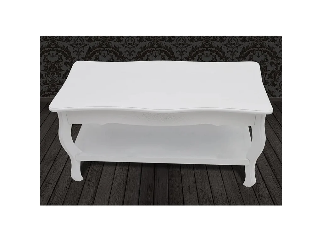 Tavolino da Salotto con 2 Ripiani in MDF Bianco