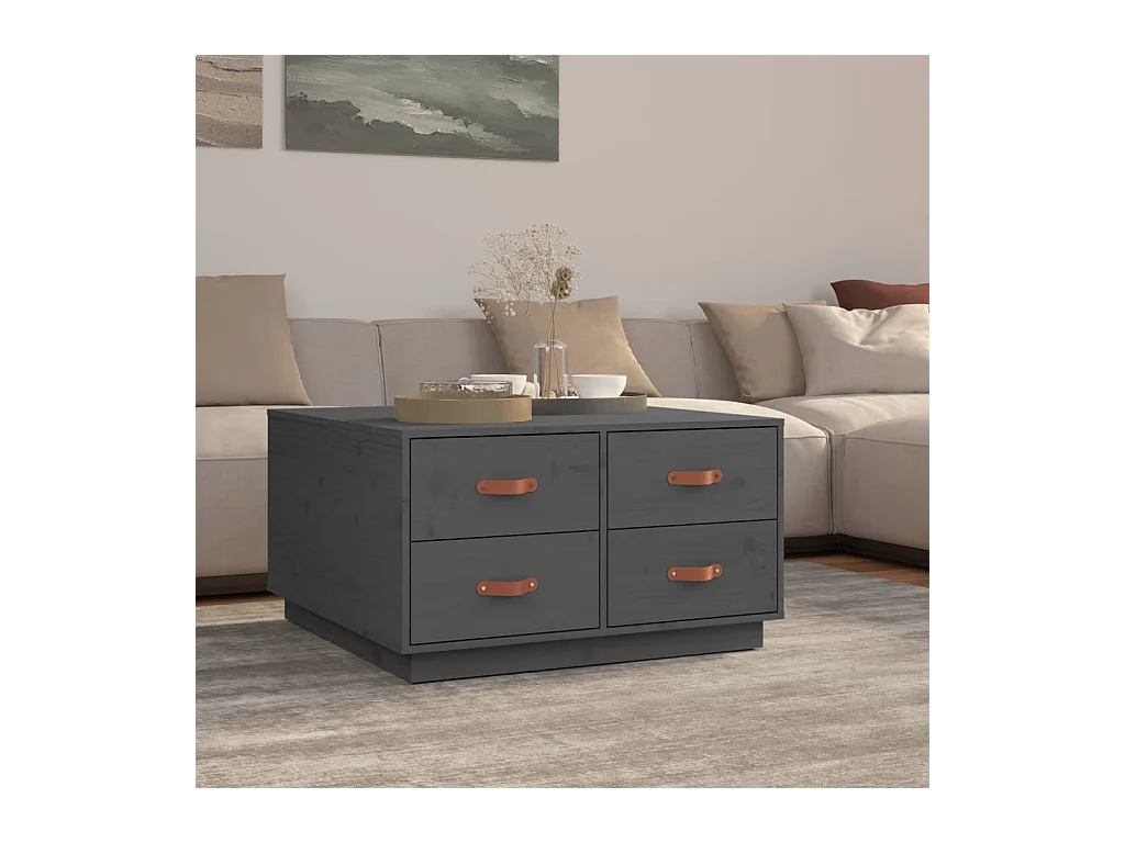 Table basse Gris 80x80x45 cm Bois massif de pin