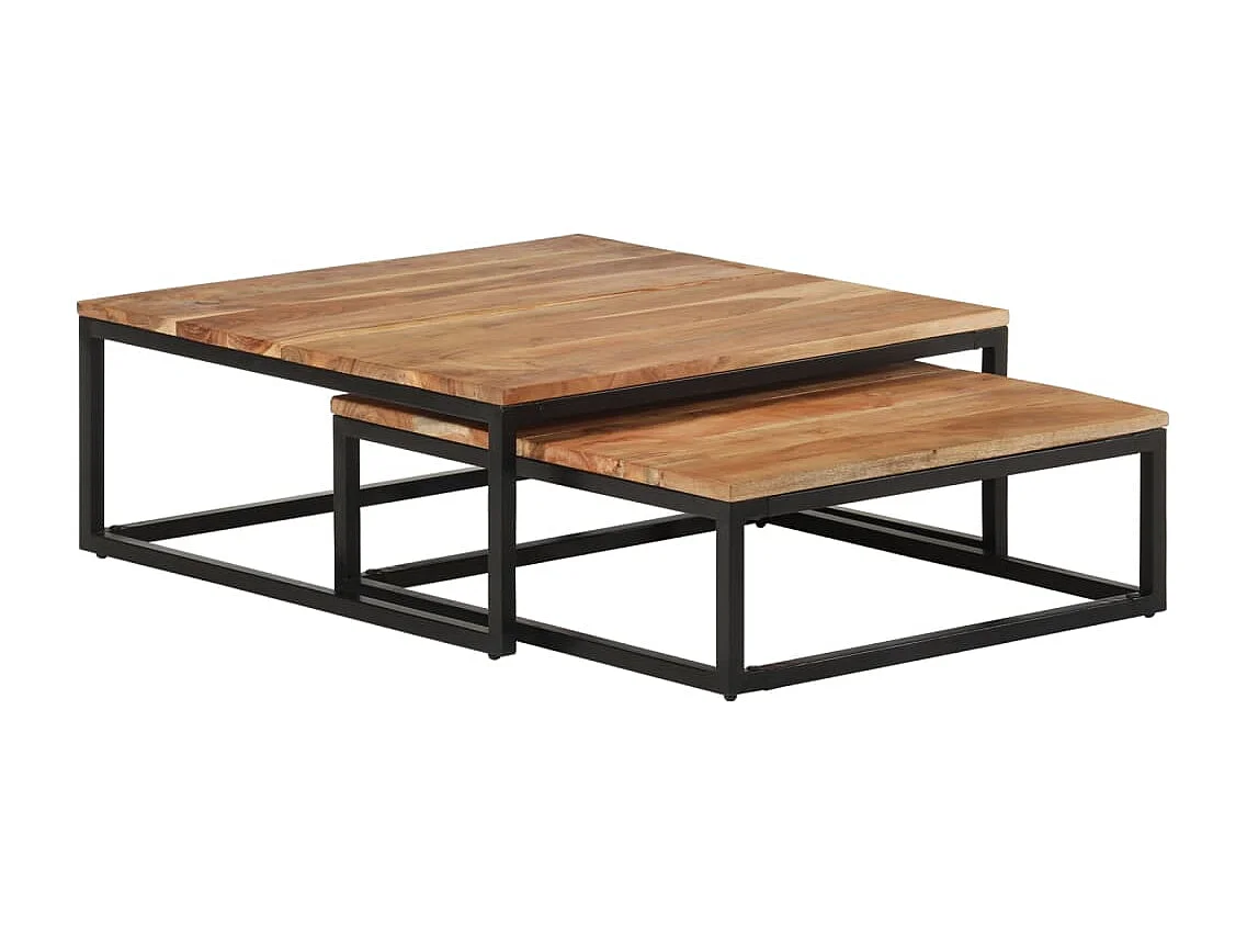 Tavolini da Salotto Impilabili 2 pz Legno Massello di Acacia