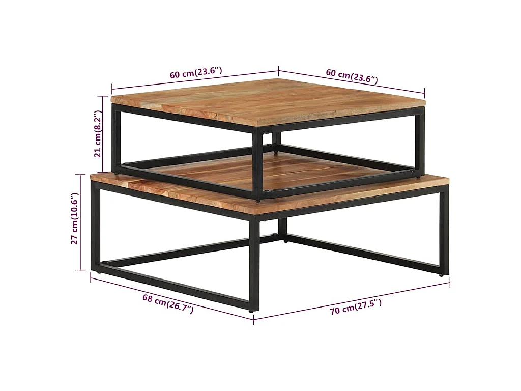 Tables basses gigognes 2 pcs Bois d'acacia massif