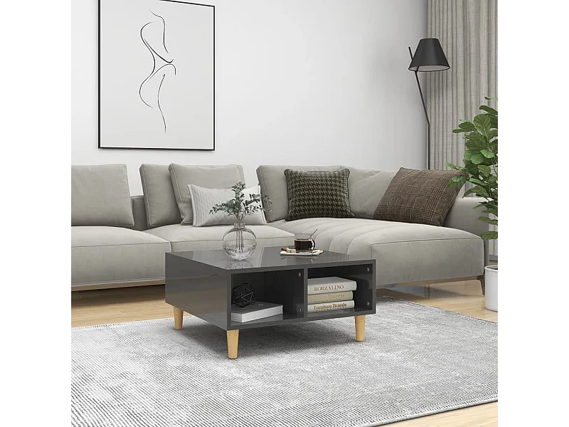 Mesa de centro madera contrachapada gris brillante 60x60x30 cm