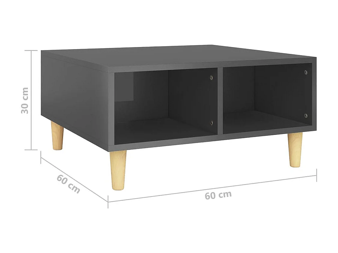 Table basse gris brillant 60x60x30 cm bois d'ingénierie