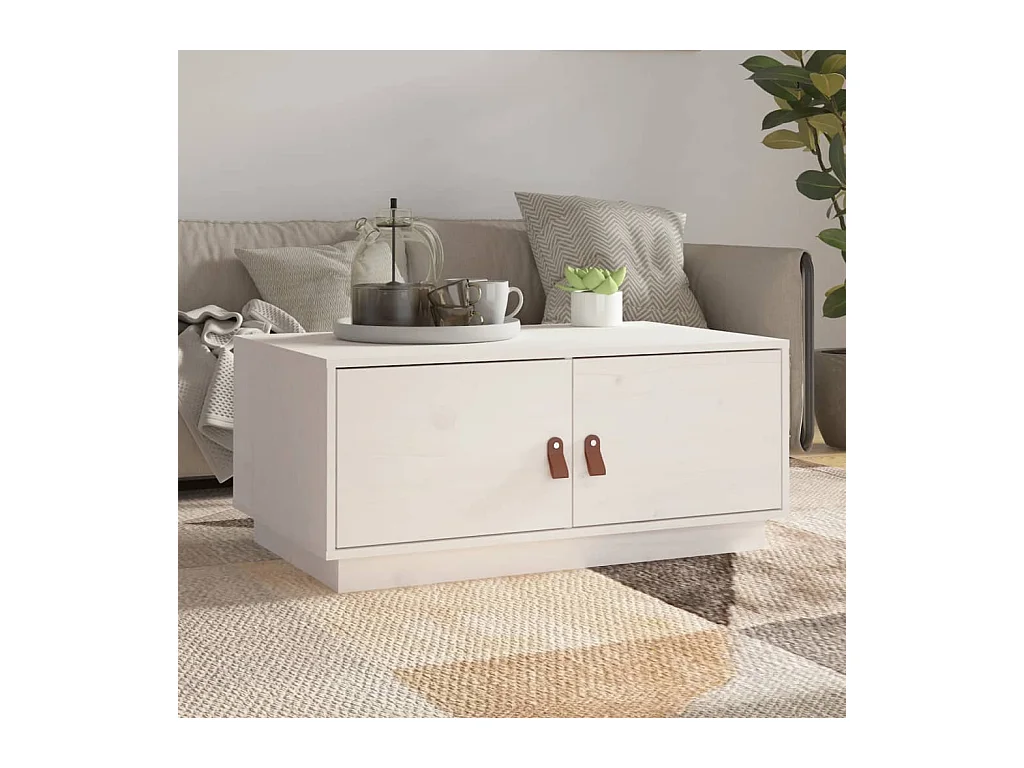 Tavolino da Salotto Bianco 80x50x35cm in Legno Massello di Pino