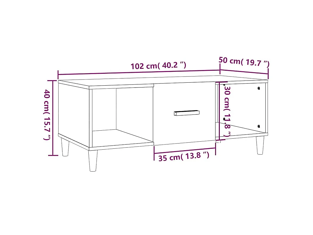 Mesa de centro madera contrachapada roble ahumado 102x50x40 cm
