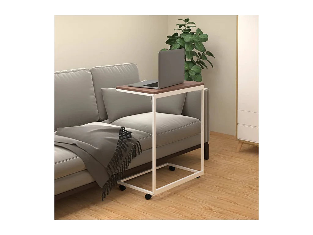 Table d'appoint avec roues Blanc 55x35x70 cm Bois d'ingénierie