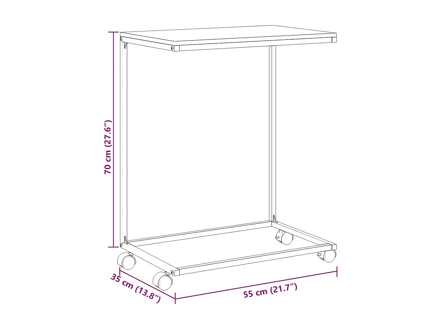Mesa de apoio c/ rodas 55x35x70 cm derivados de madeira branca