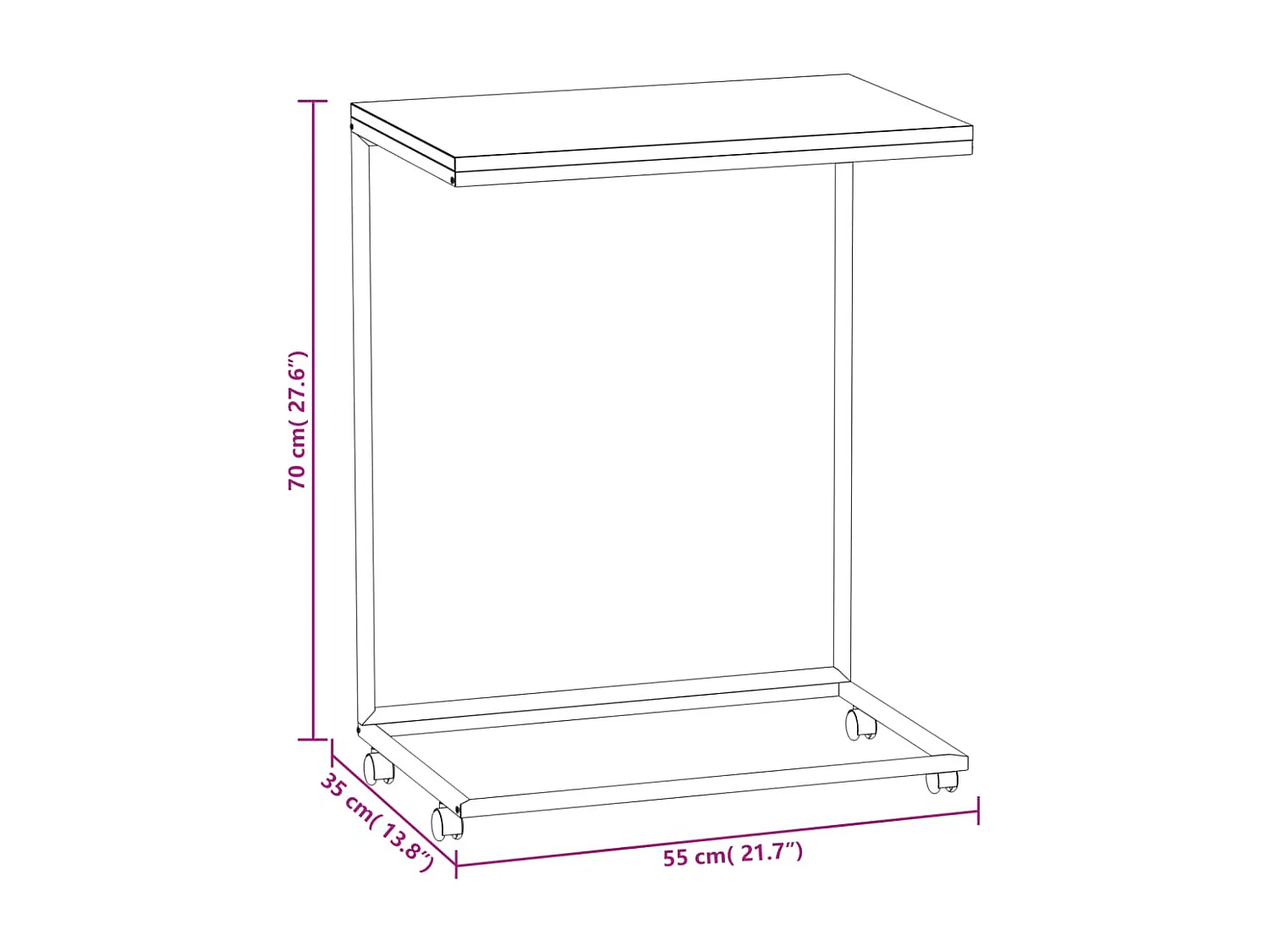 Mesa de apoio c/ rodas 55x35x70 cm derivados de madeira branca