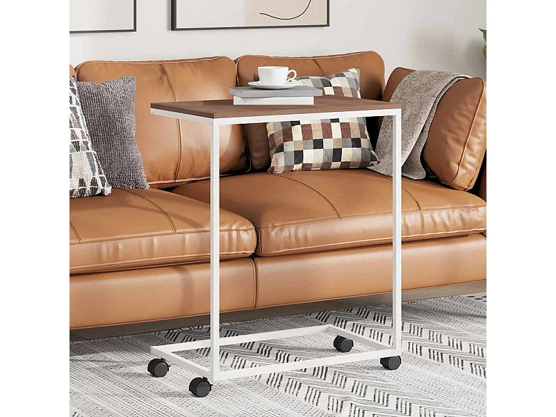Table d'appoint avec roues Blanc 55x35x70 cm Bois d'ingénierie