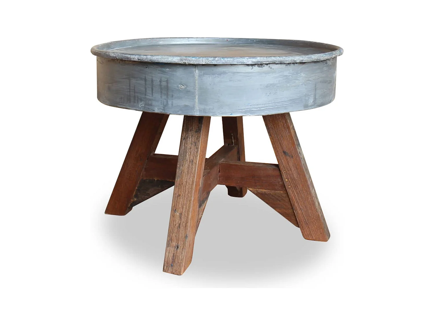 Table basse bois de récupération mélangé 60x45 cm argenté