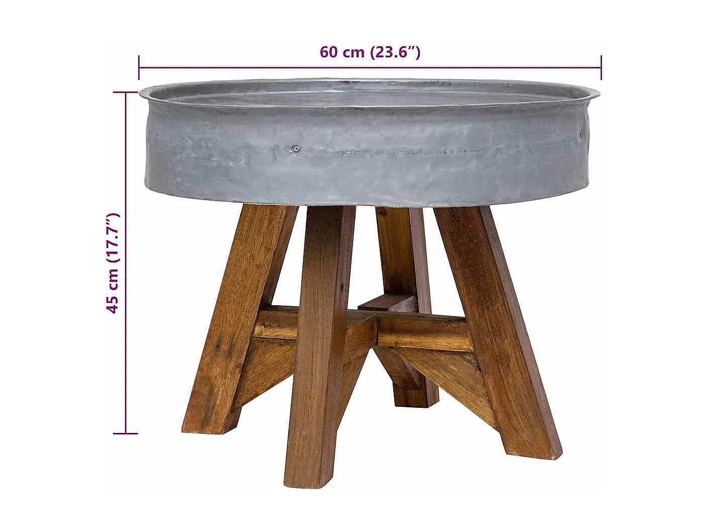 Mesa de centro 60x45 cm mistura de madeira recicladas prateado