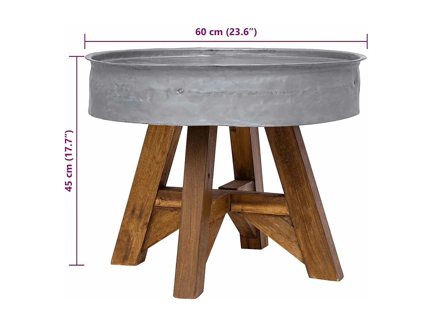 Mesa de centro 60x45 cm mistura de madeira recicladas prateado