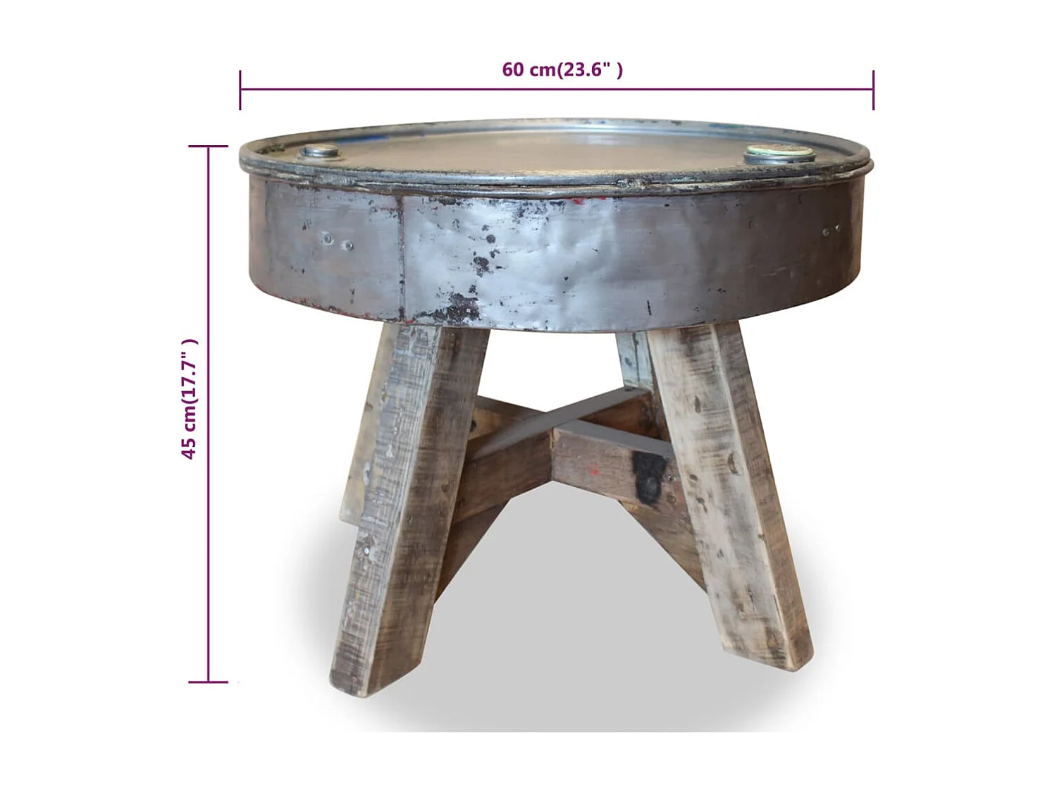 Mesa de centro 60x45 cm mistura de madeira recicladas prateado