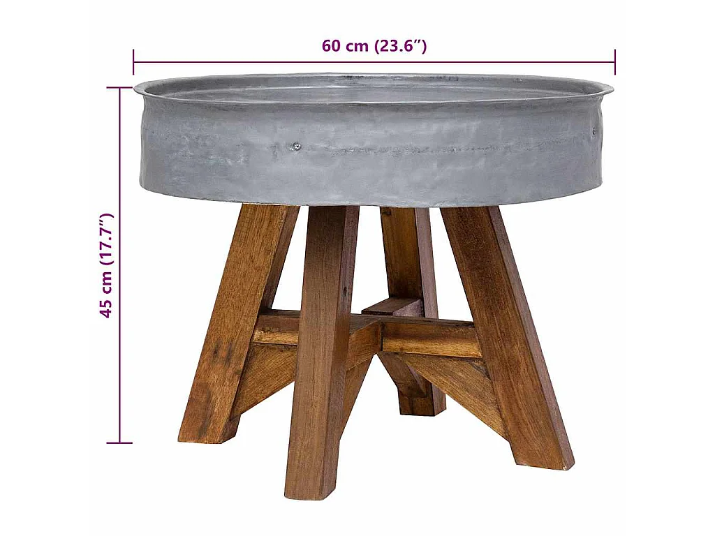 Table basse bois de récupération mélangé 60x45 cm argenté