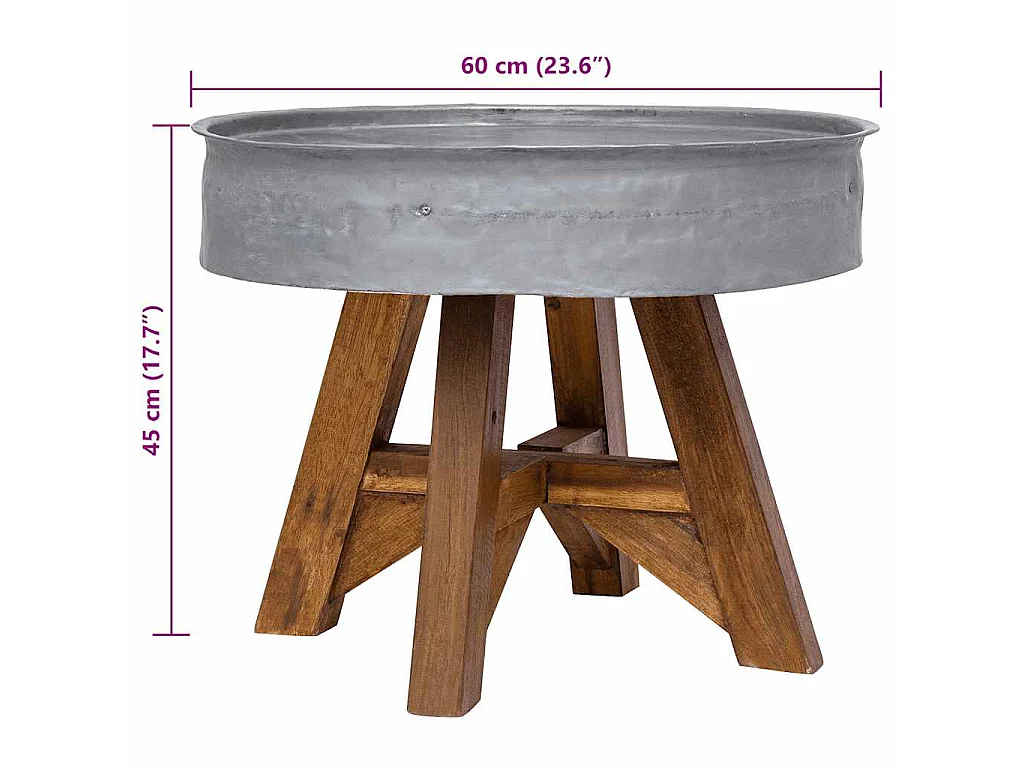 Table basse bois de récupération mélangé 60x45 cm argenté