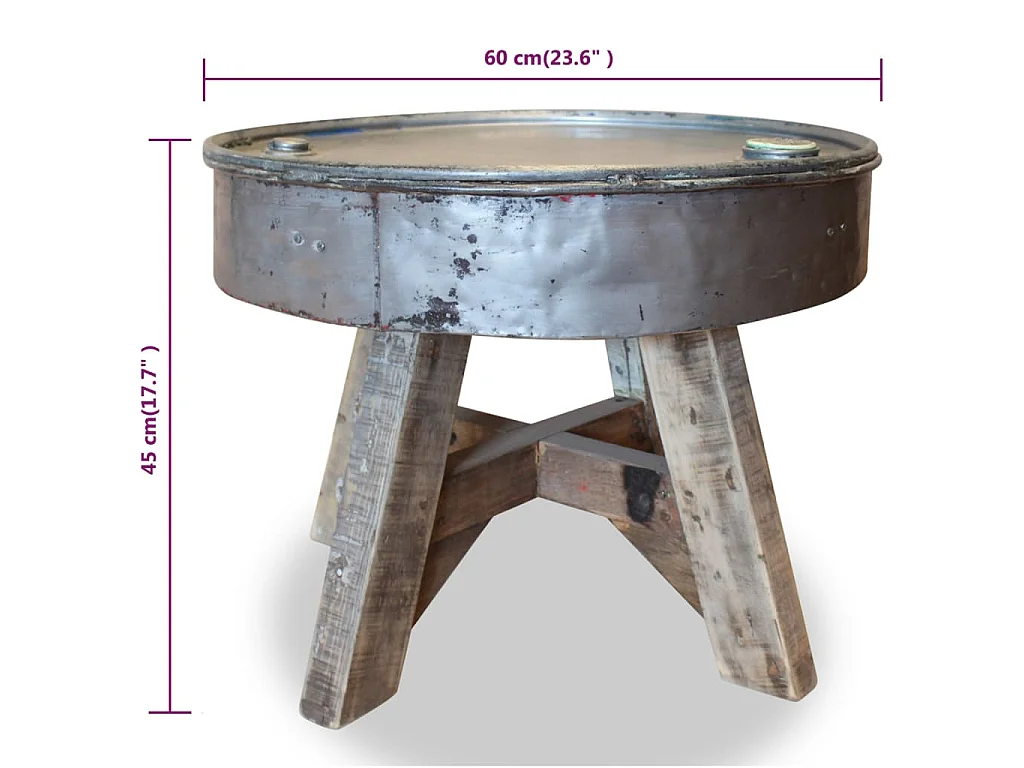 Table basse bois de récupération mélangé 60x45 cm argenté