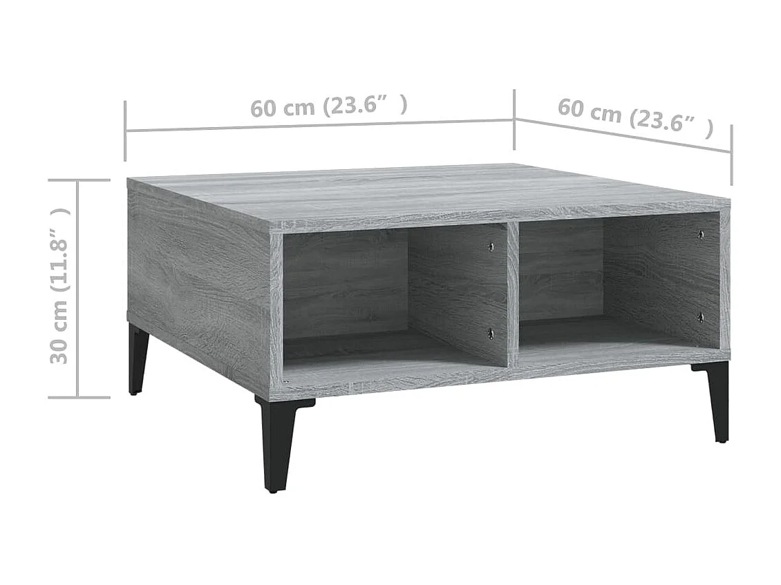 Table basse sonoma gris 60x60x30 cm bois d'ingénierie