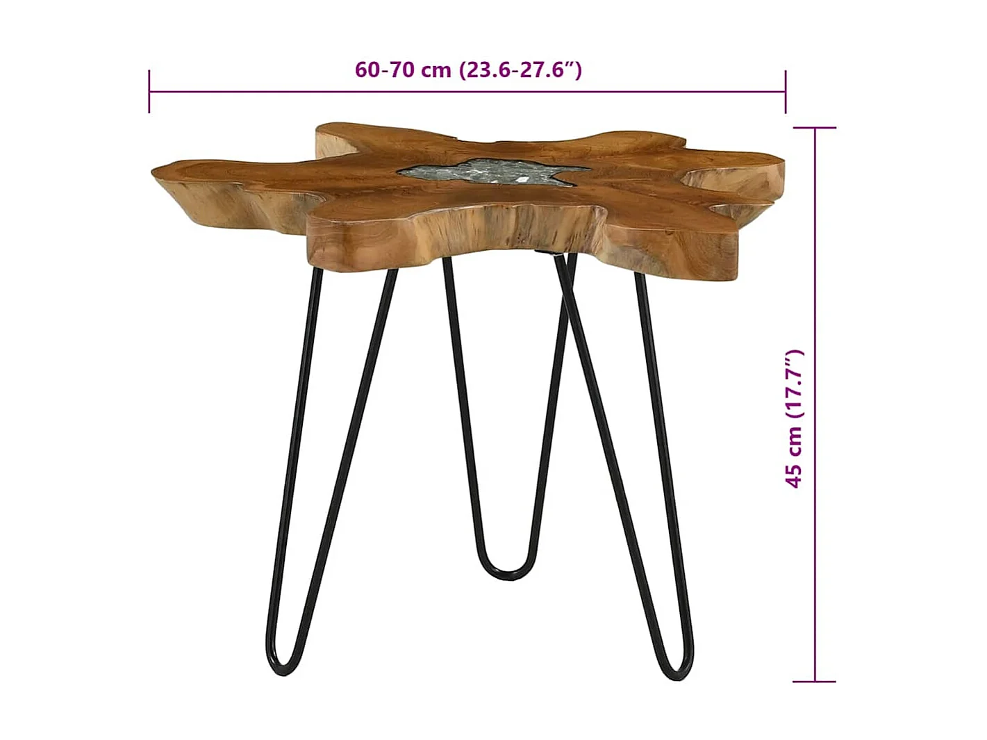 Table basse 70x45 cm Bois de teck massif et polyrésine