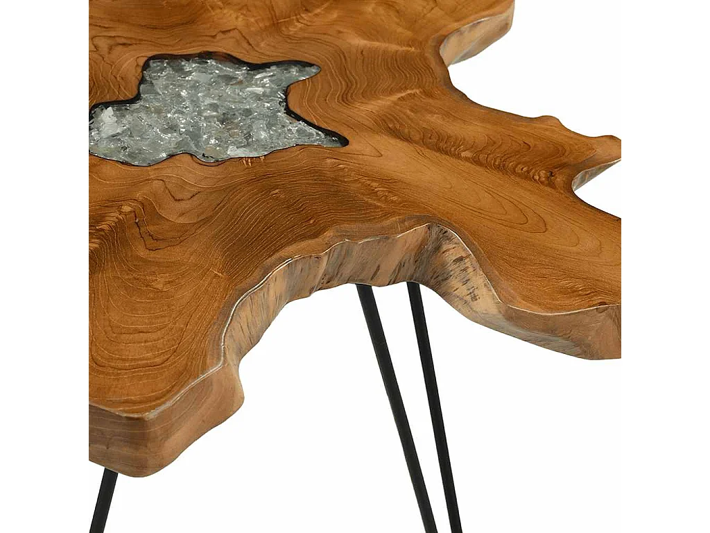 Table basse 70x45 cm Bois de teck massif et polyrésine