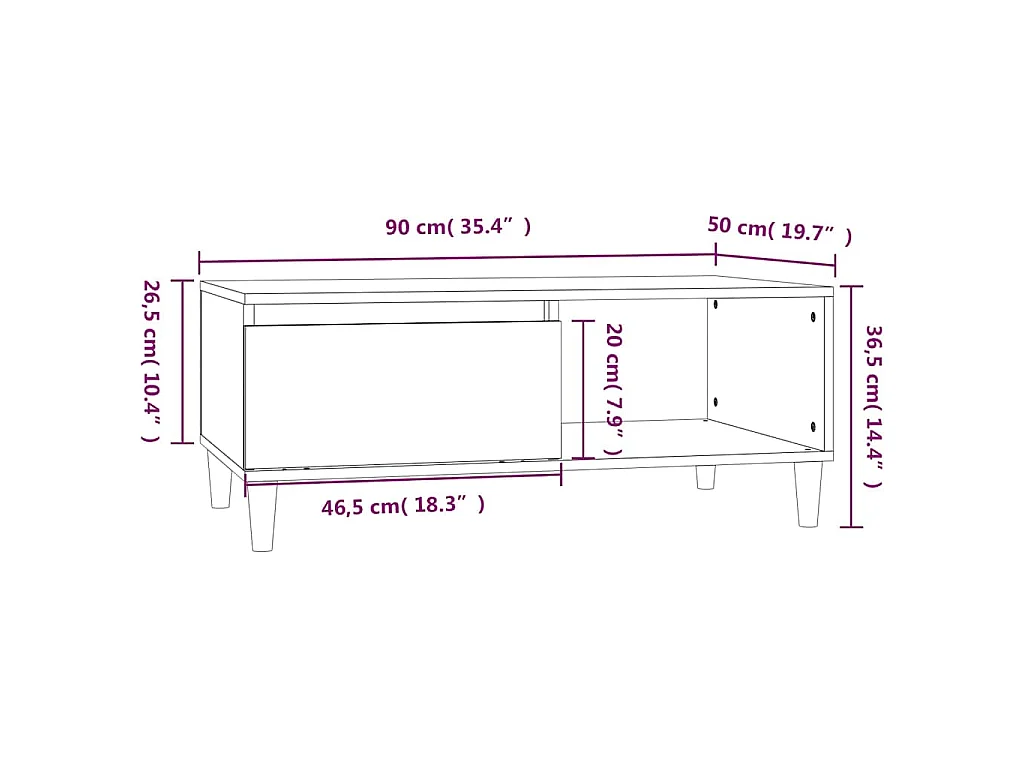 Table basse Gris béton 90x50x36,5 cm Bois d'ingénierie