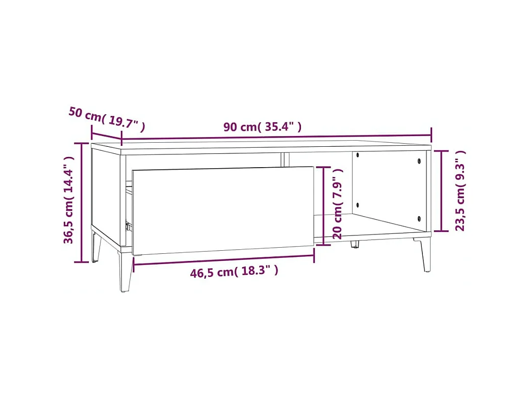 Salontafel 90x50x36,5 cm bewerkt hout betongrijs