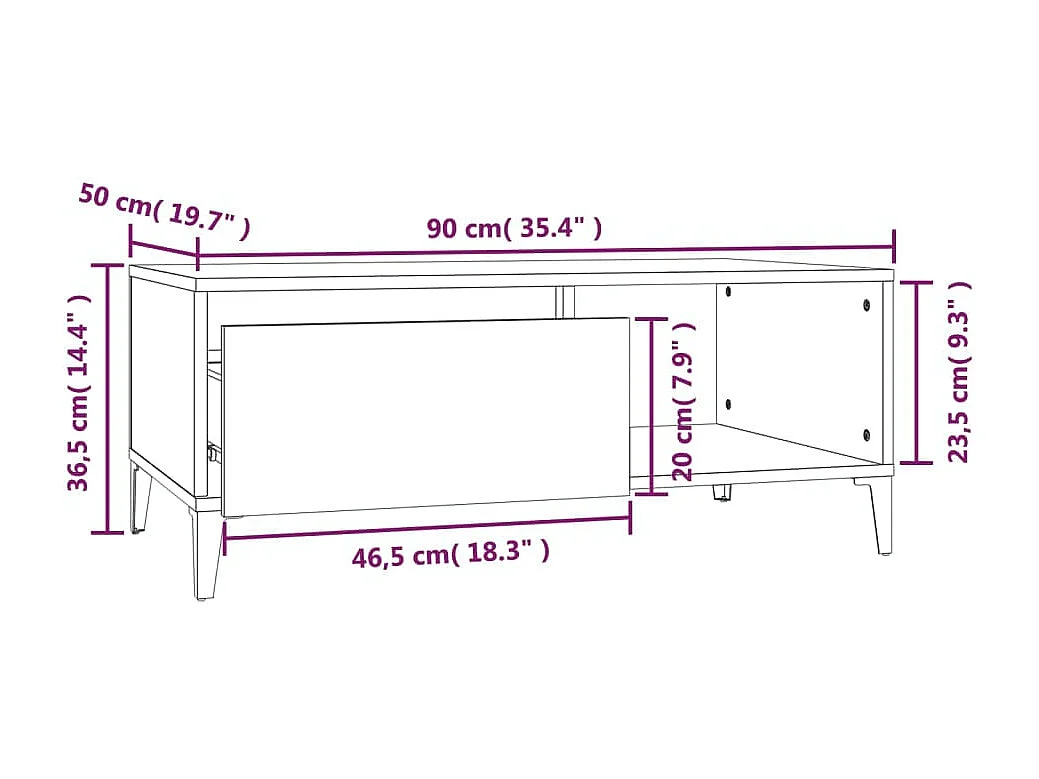 Table basse Gris béton 90x50x36,5 cm Bois d'ingénierie
