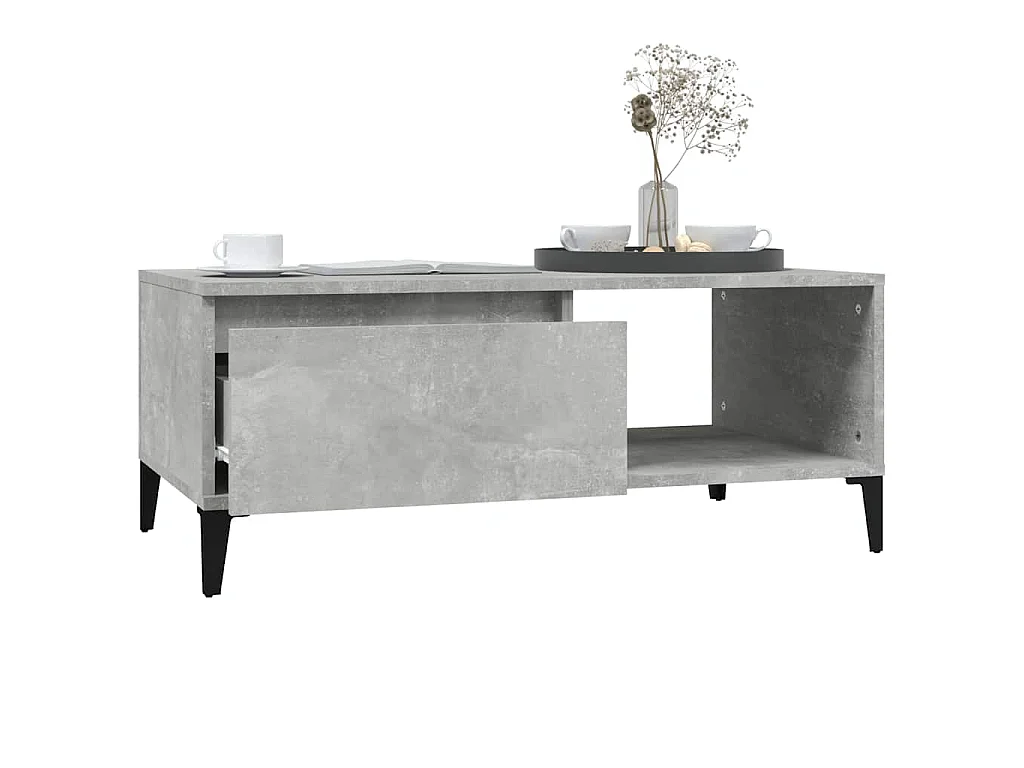 Mesa de centro madera contrachapada gris hormigón 90x50x36,5 cm