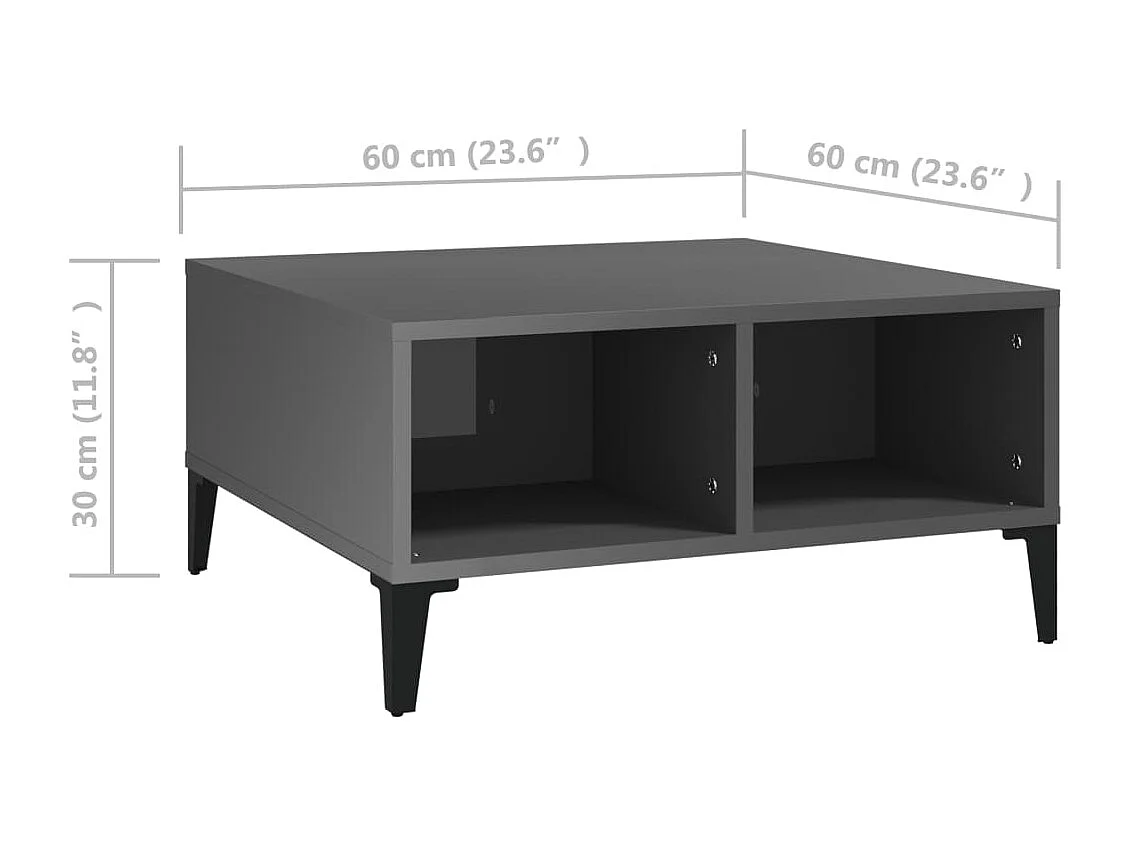 Table basse gris brillant 60x60x30 cm bois d'ingénierie