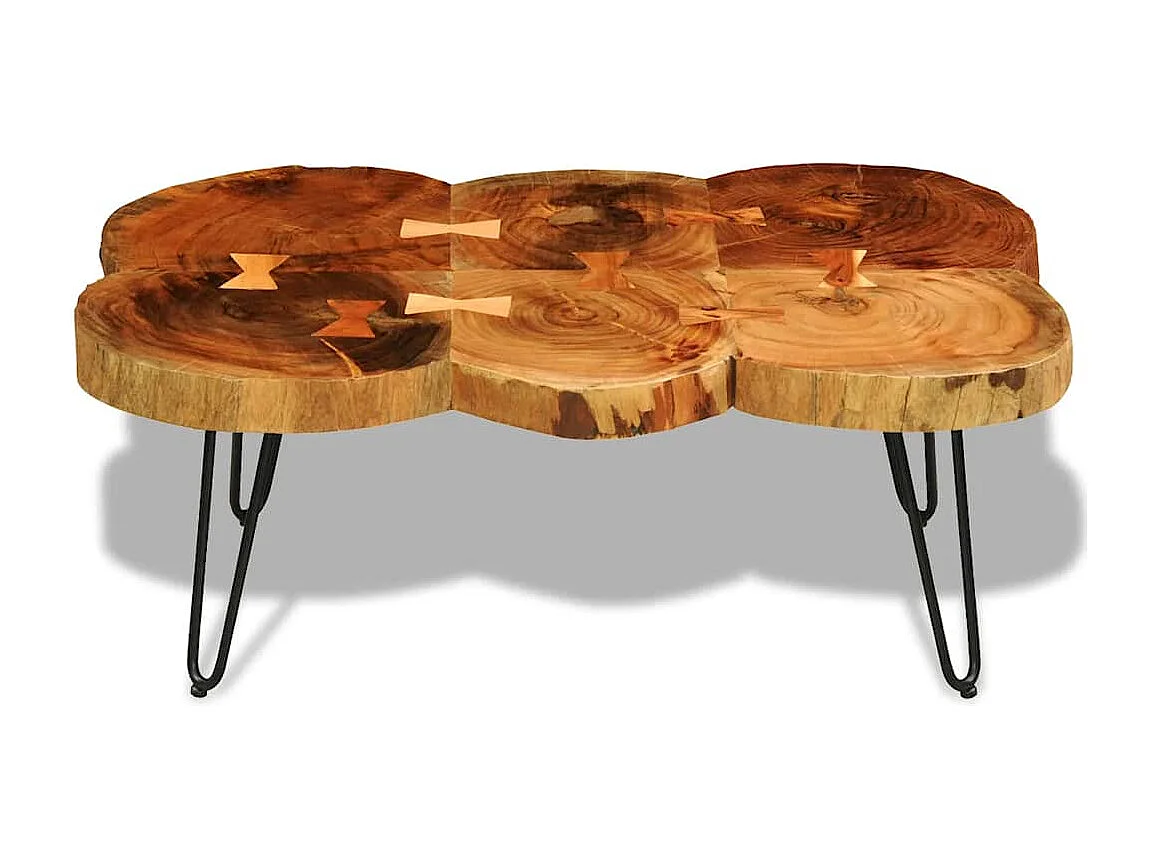 Salontafel met 6 boomstammen 35 cm massief acaciahout