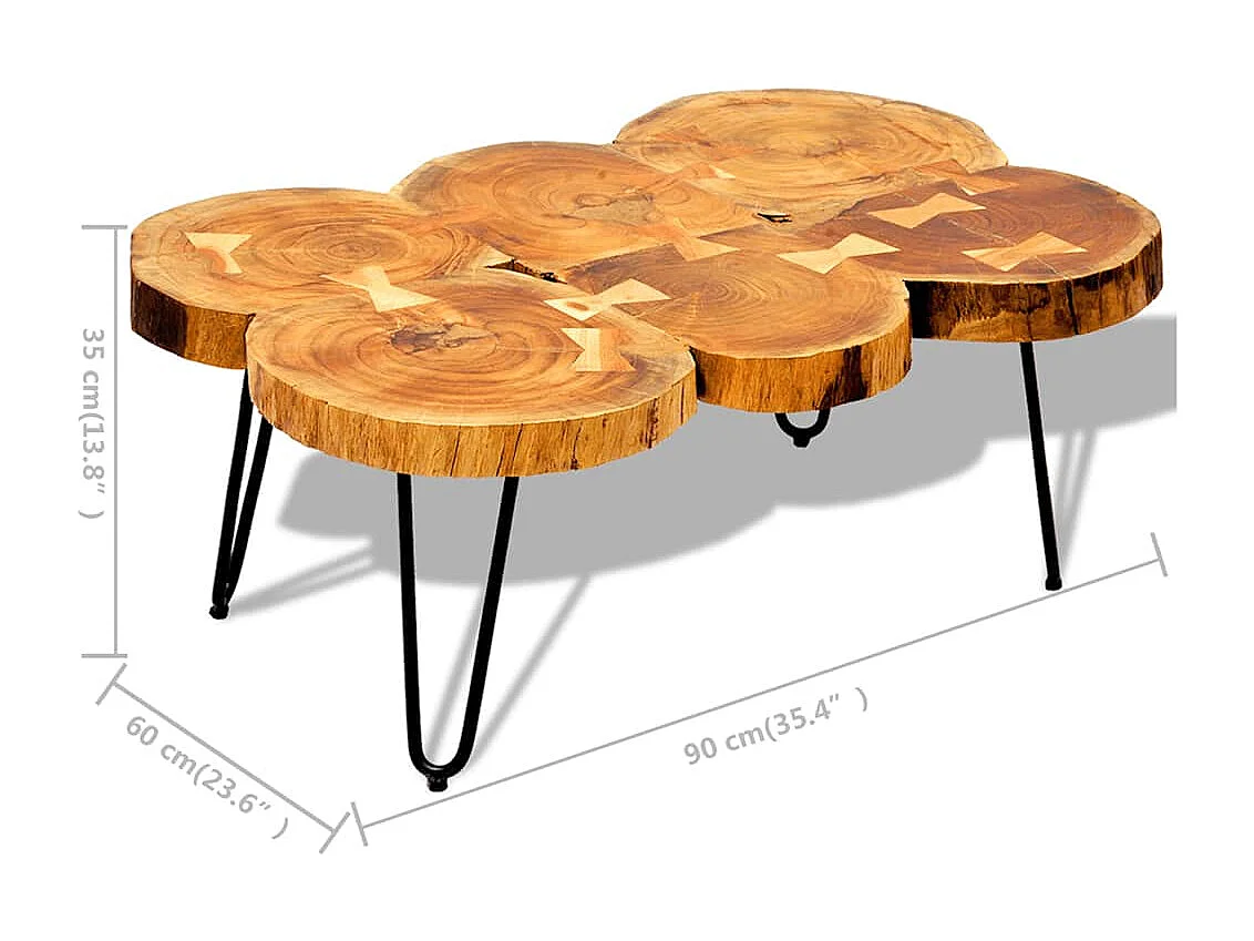 Salontafel met 6 boomstammen 35 cm massief acaciahout