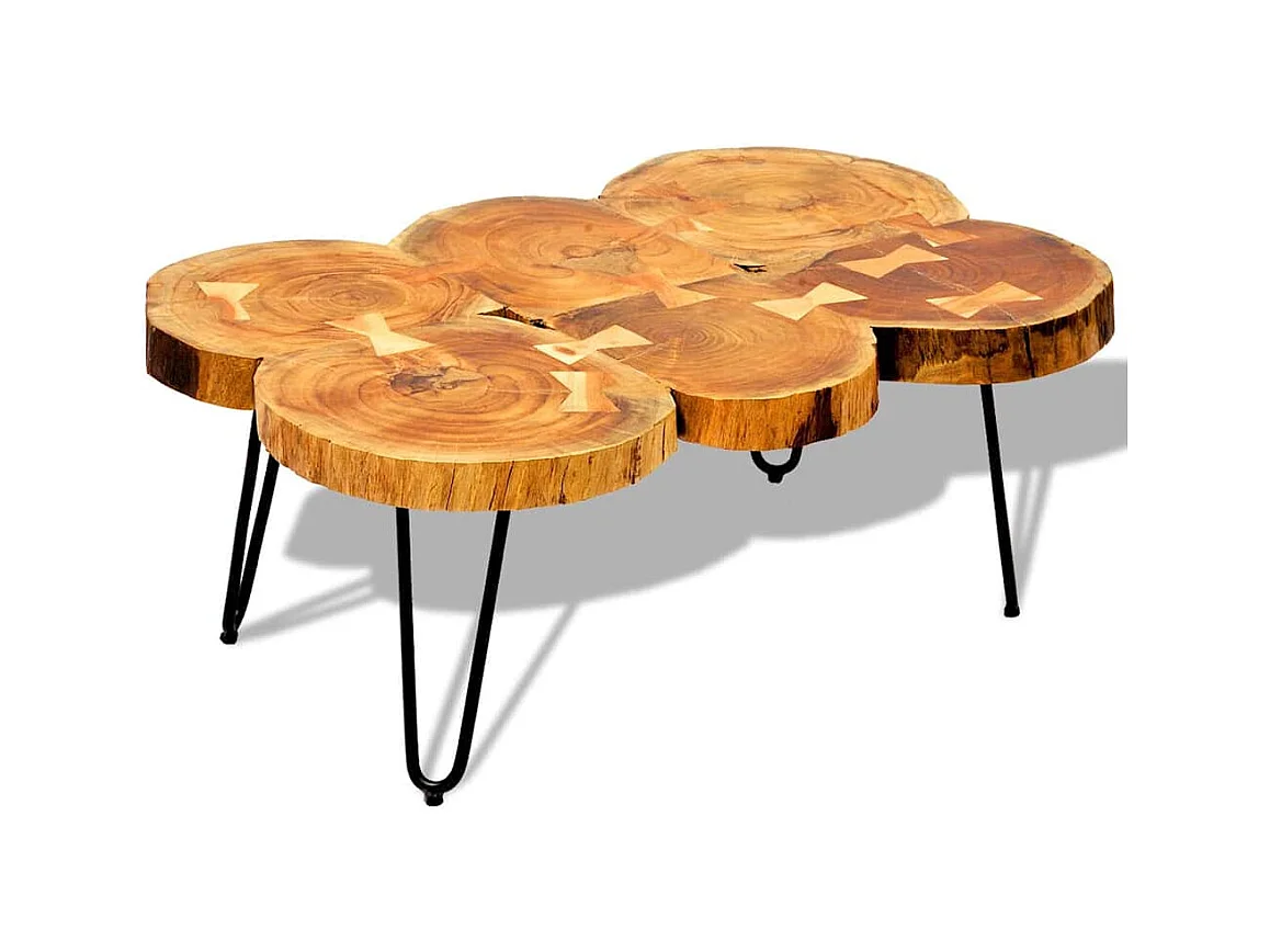 Salontafel met 6 boomstammen 35 cm massief acaciahout