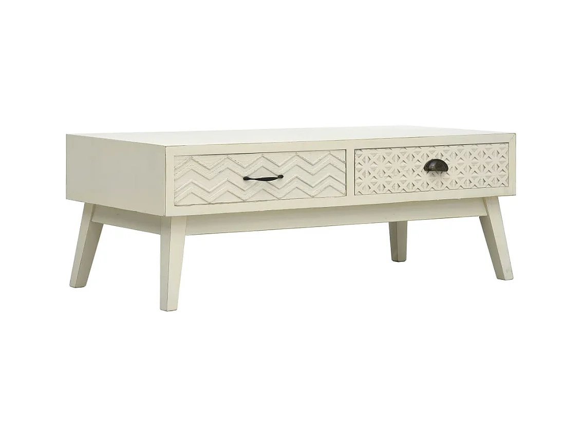 Table basse avec 2 tiroirs Gris sculpté 110x50x40 cm Bois