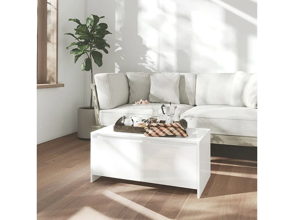 Table basse blanc brillant 90x50x41,5 cm bois d'ingénierie