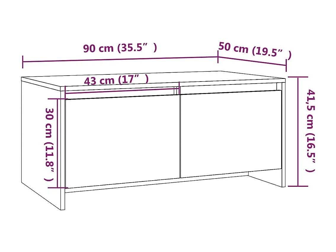 Table basse blanc brillant 90x50x41,5 cm bois d'ingénierie