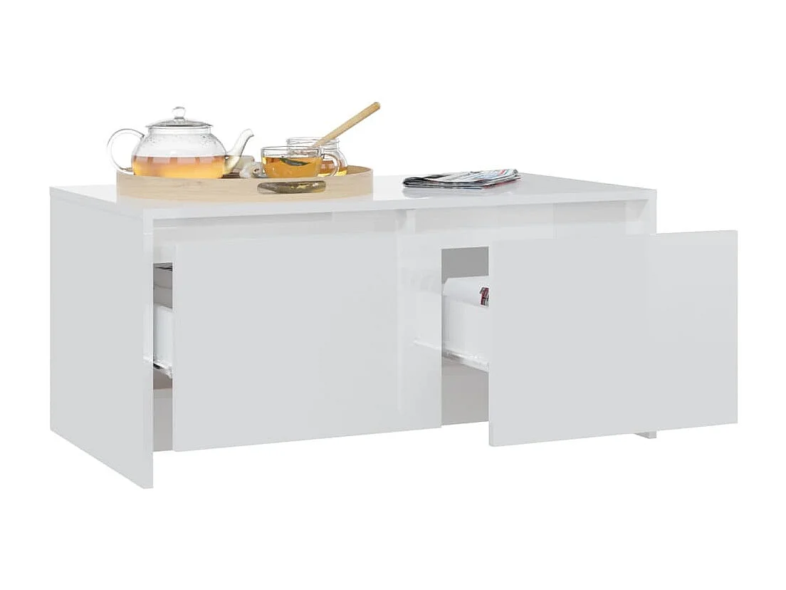 Table basse blanc brillant 90x50x41,5 cm bois d'ingénierie