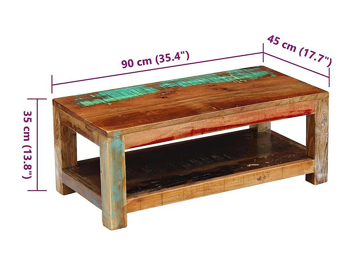 Tavolino da Caffè in Legno Massello di Recupero 90x45x35 cm