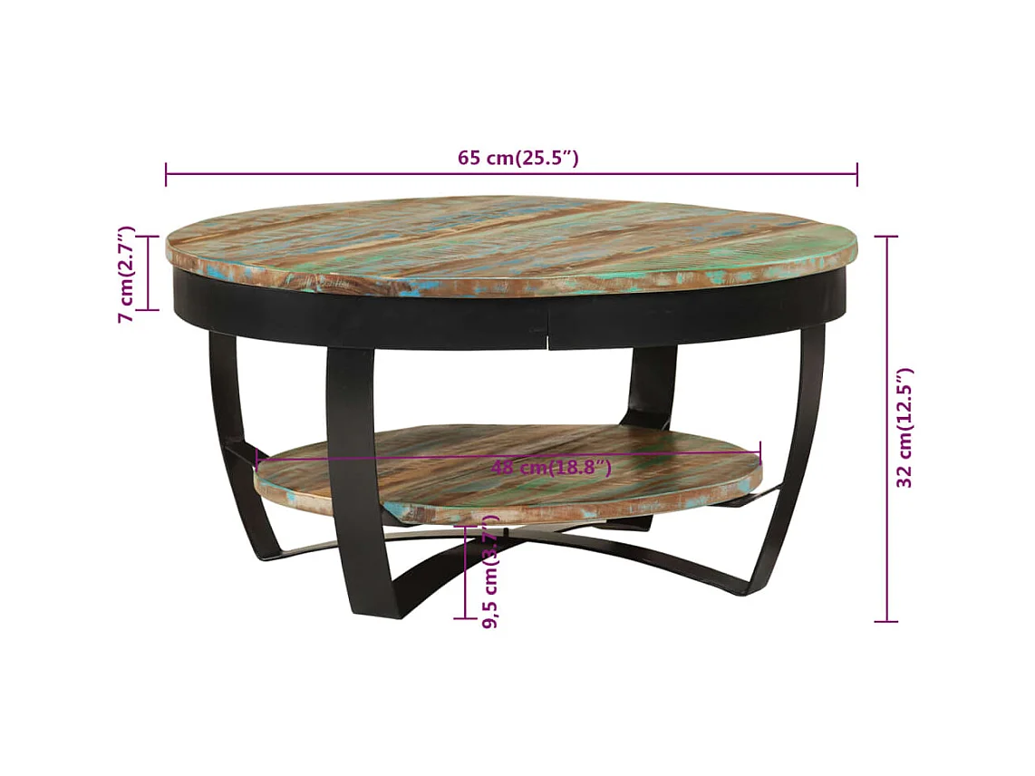 Tavolino da Salotto in Legno Massello Recuperato 65x32 cm