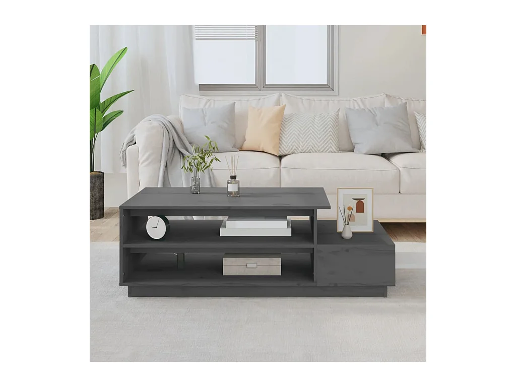 Table basse Gris 120x50x40,5 cm Bois massif de pin