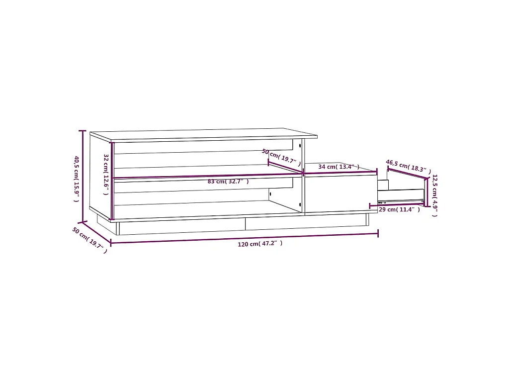 Salontafel 120x50x40,5 cm massief grenenhout grijs