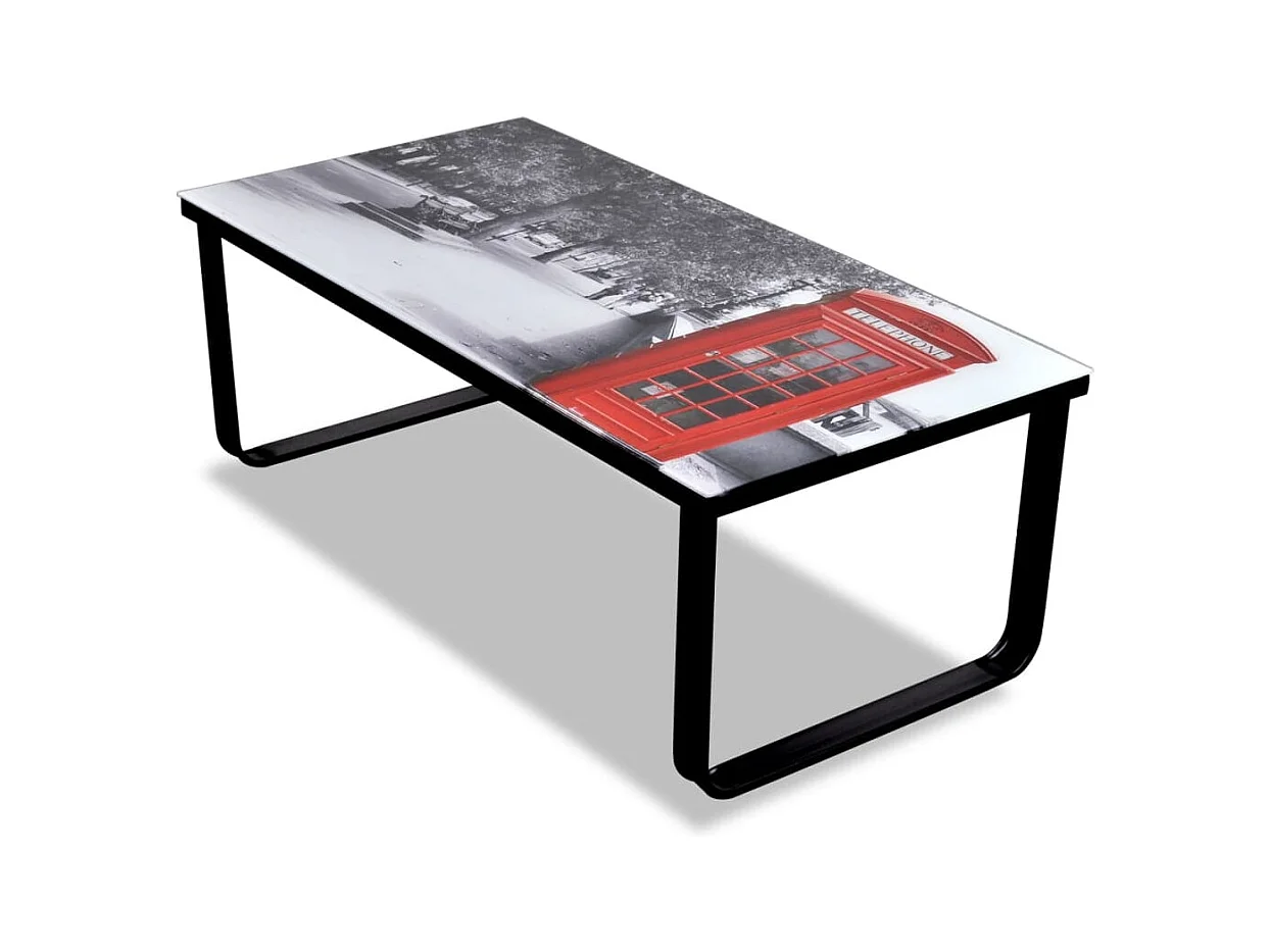 Table basse avec impression de cabine téléphonique Dessus verre