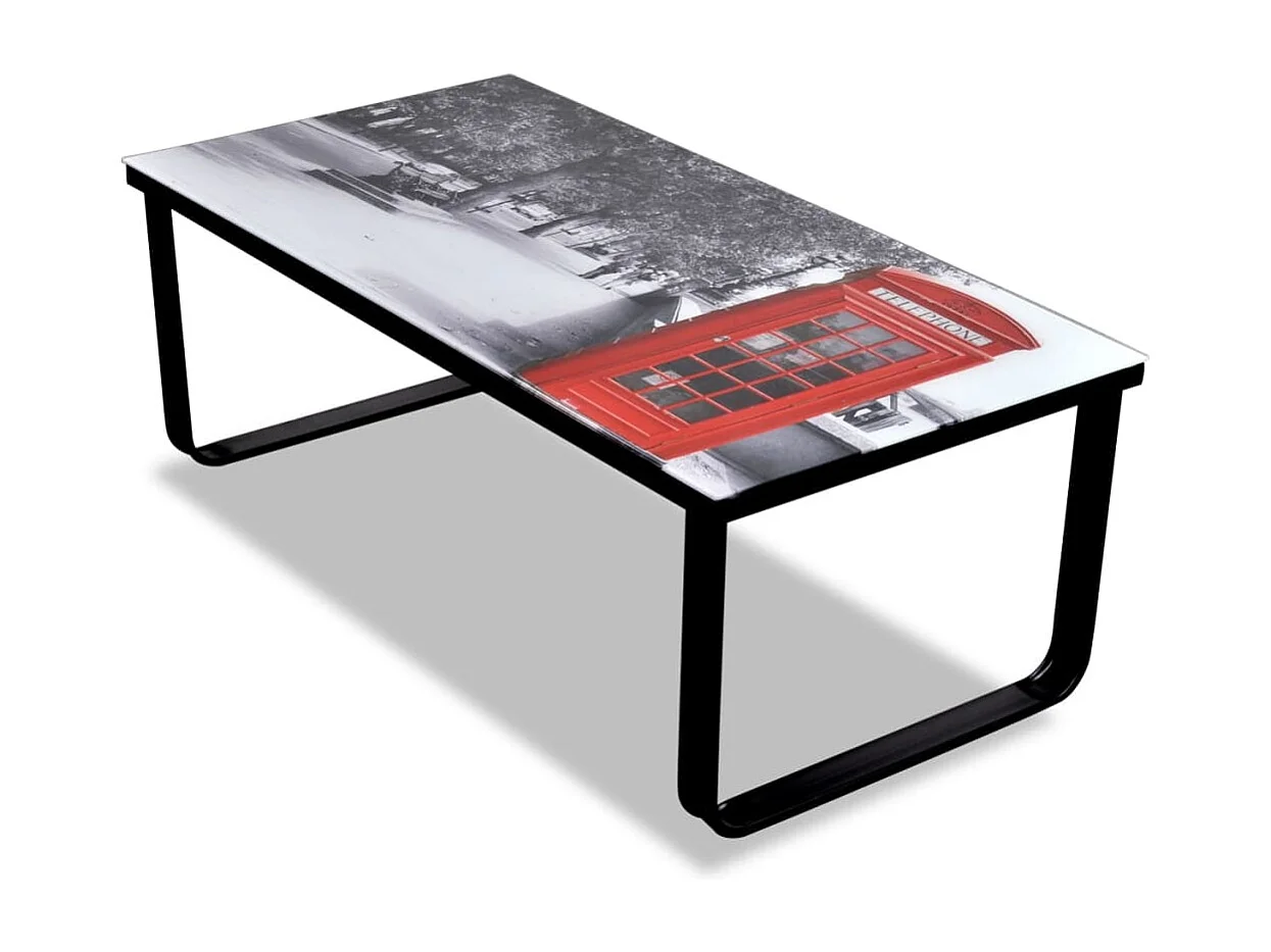 Table basse avec impression de cabine téléphonique Dessus verre