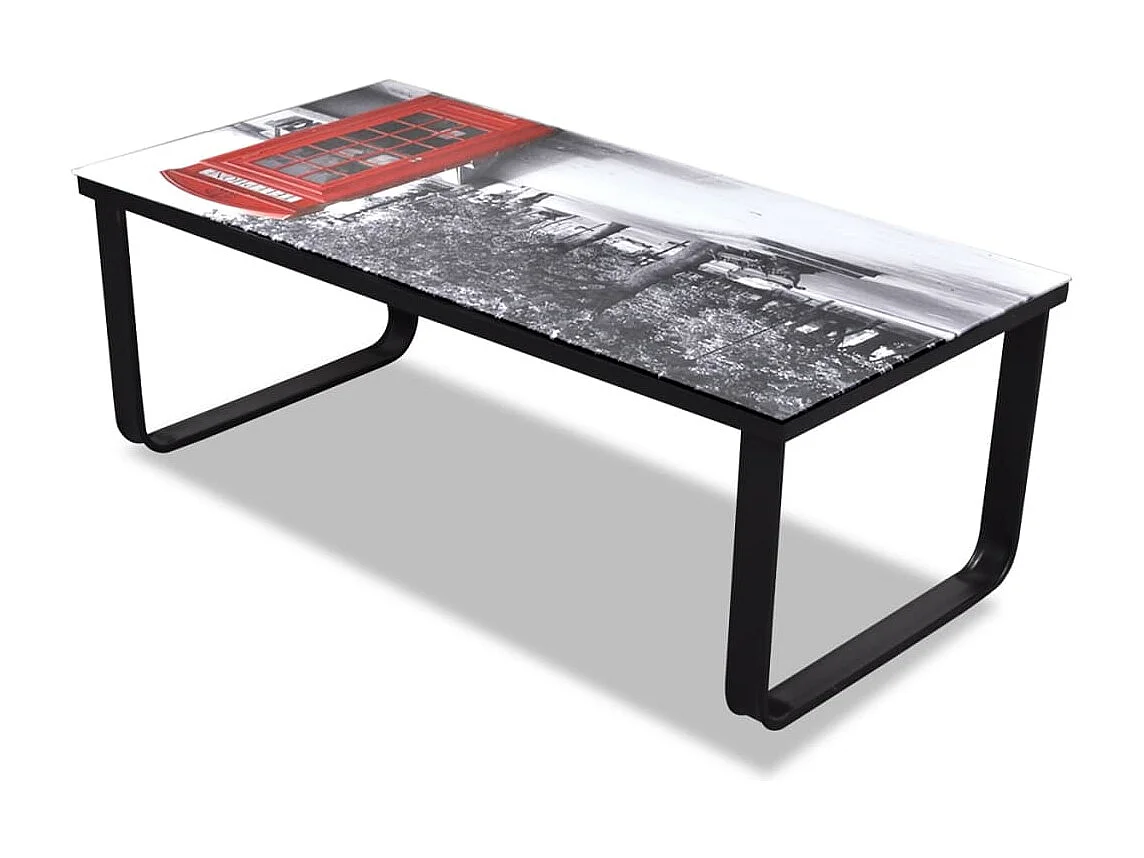 Table basse avec impression de cabine téléphonique Dessus verre