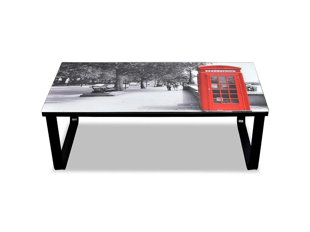 Table basse avec impression de cabine téléphonique Dessus verre